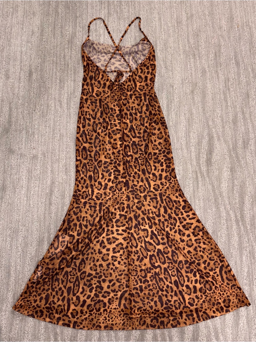 NWT Musera Sheer Mesh Cheetah Print Maxi Slip Dress Cowl Neck Y2K Women’s Sz L